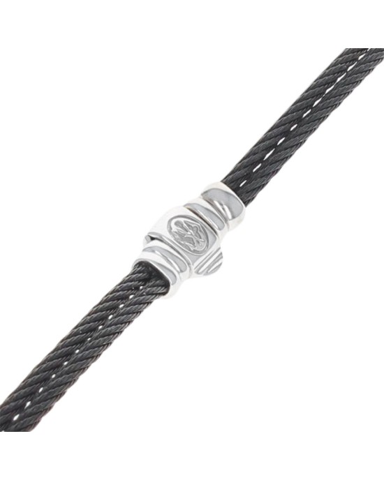 Charriol Pave Dimaond Station Steel Cable Necklace in White Gold